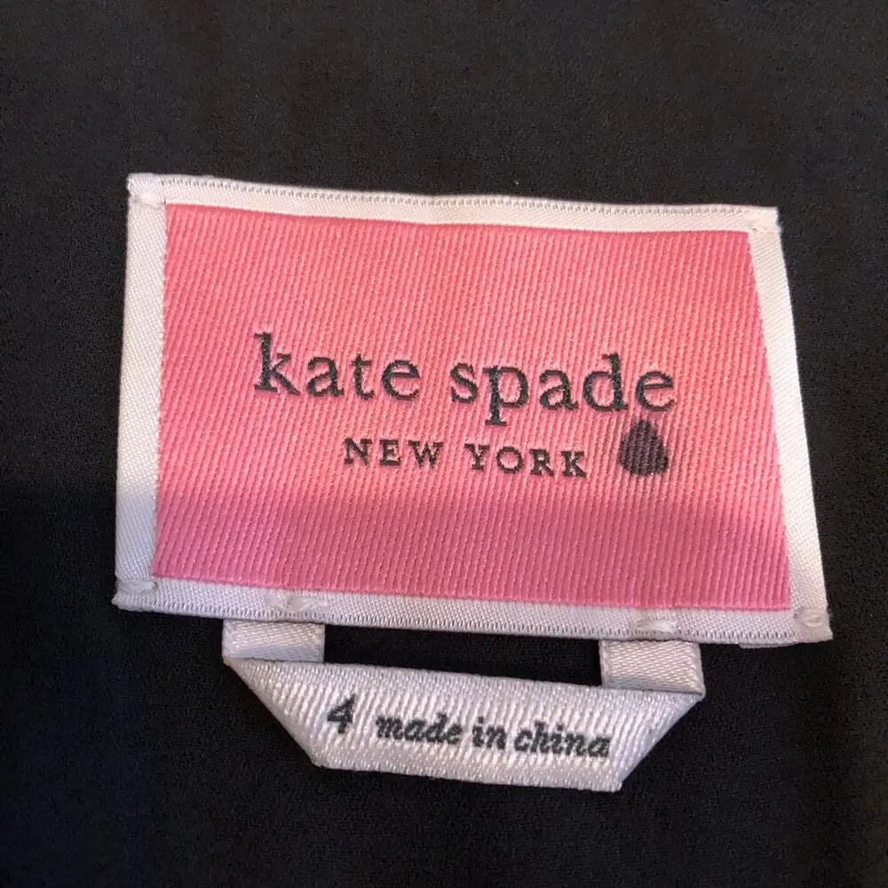 Kate Spade black red pink ribbon bow v neck dress size 4